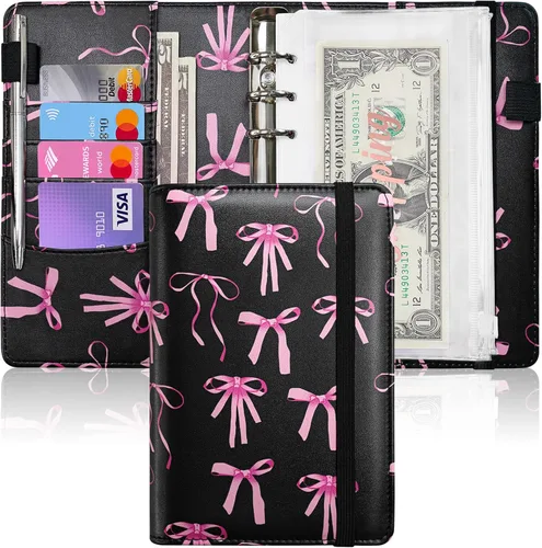 Carpeta de presupuesto A6 para ahorrar dinero, planificador de presupuesto de piel sintética con 8 sobres para efectivo, hojas de presupuesto y