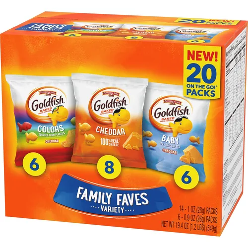Vista 80 de Goldfish Galletas de Queso Cheddar, Galletas de Snack Horneadas, Paquetes de Snack de 1 onza para Llevar, Caja de 20