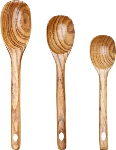 Vista 9 de Paquete de 3 cucharones de madera para servir, cucharón de sopa, cucharón de madera para cocinar, cucharón grande, herramientas de cocina