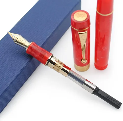 Vista 3 de JINHAO 100 - Pluma estilográfica con convertidor de tinta (punta media, 0.028 in, rojo cereza)