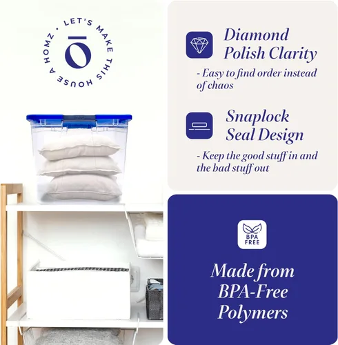 Vista 3 de HOMZ Compartimiento de almacenamiento transparente Snaplock con tapa, X Large Latching-64 Quart (Juego de 2), Azul, Paquete de 2