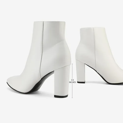 Vista 5 de DREAM PAIRS - Botines de tacón grueso para mujer, botas hasta el tobillo con punta puntiaguda
