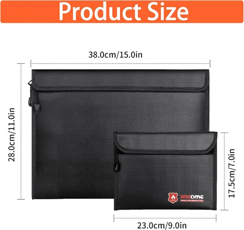 Vista 2 de Bolsas de documentos ignífugas, (15 x 11 y 9 x 7 pulgadas), bolsa de dinero ignífuga que no pica, bolsa de cartera ignífuga, juego de bolsas