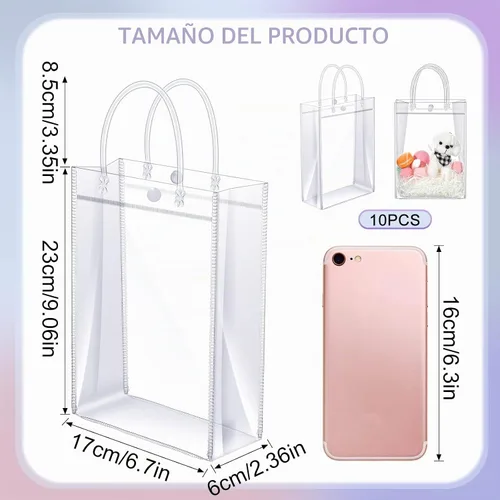 Vista 2 de Saintrygo 100 bolsas de regalo de PVC transparente con asas, transparentes
