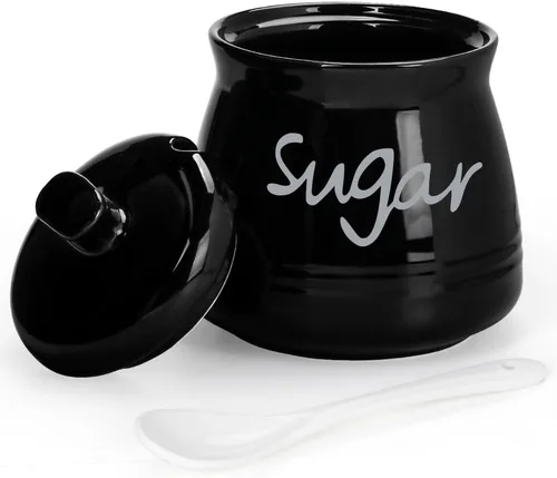 Azucarero de porcelana con tapa y cuchara, tarro de almacenamiento de azúcar de cerámica de 12 onzas, contenedor de azúcar para el hogar y la cocina