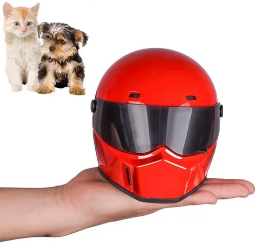 Vista 4 de Casco de motocicleta para mascotas, casco de motocicleta de cara completa, para exteriores, para gato, perro, perrito, cachorro, gatito, casco