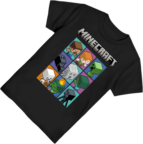 Vista 4 de Minecraft Camiseta de videojuegos para niños - Black and Green Creeper Face - Camisa