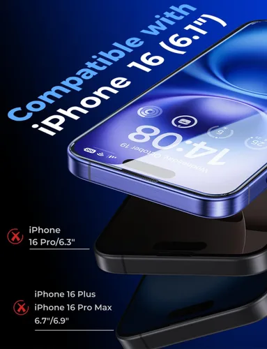 Vista 2 de MAGIC JOHN Paquete de 2 protectores de pantalla de vidrio templado para iPhone 16 de 6.1 pulgadas (no Pro), eliminación automática de polvo, sin