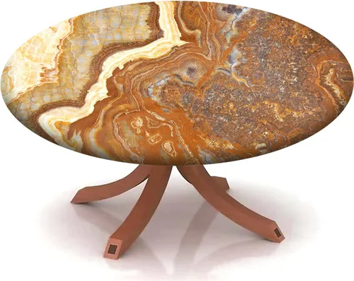 Vista 31 de Mantel con patrón de mármol, borde elástico, adecuado para catering y cocina, se puede limpiar para mesa redonda de comedor, para mesas redondas