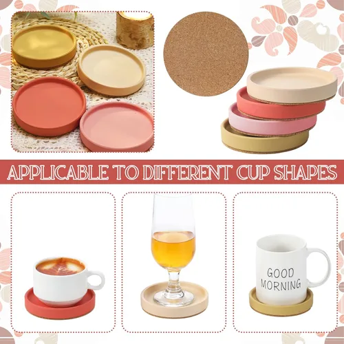 Vista 6 de Hushee Juego de 4 posavasos absorbentes de cerámica, apilables, redondos, con respaldo de corcho, decoración de mesa auxiliar bohemia