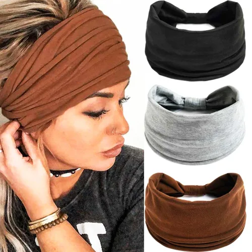 Vista 33 de GORTIN Boho Headbands Leopard Hair Bands Knoted Turban Stretch Twist Head Wraps Stripe Cloth for Women and Girls 3 Pcs (Boho)