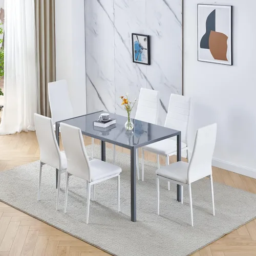 Vista 36 de Moderna mesa de comedor negra de 5 piezas con sillas para 4 personas, mesa de comedor de vidrio templado y sillas de cocina, juego de 4 piezas