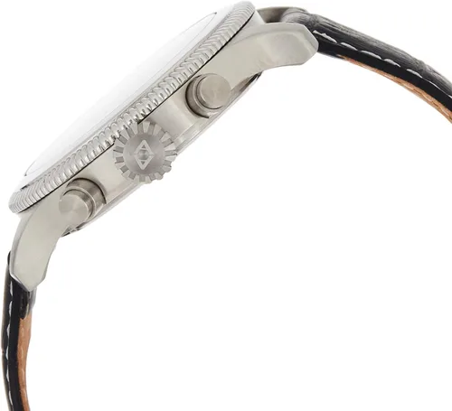 Vista 3 de Akribos XXIV AK575 - Reloj cronógrafo para hombre, 3 subesferas con ventana de fecha y correa de cuero con bisel de monedas