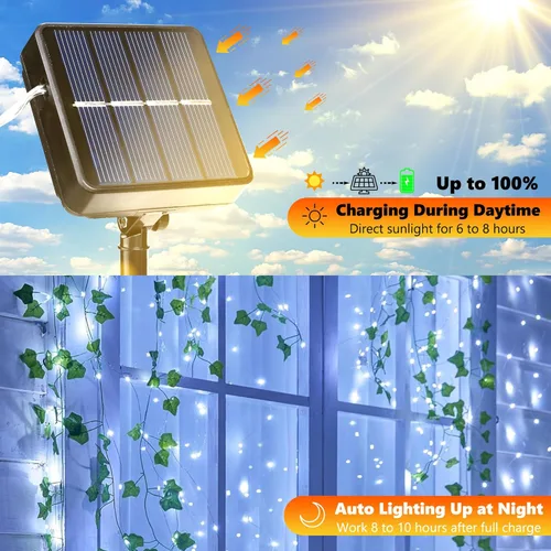 Vista 2 de Joomer - Tira de luces solares de hadas, paquete de 2, total 80 pies, 240 LED, luces de cuerda solar para exteriores, impermeables, 8 modos