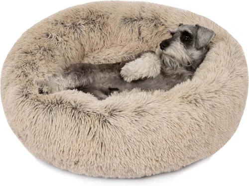 Vista 30 de Friends Forever Serena Donut - Cama ortopédica de espuma viscoelástica para perro, sofá ovalado de piel sintética suave para gato de interior, felpa