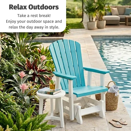 Vista 4 de DutchCrafters Slat Fan Back Poly Adirondack Glider Silla de patio al aire libre (negro y azul aruba)
