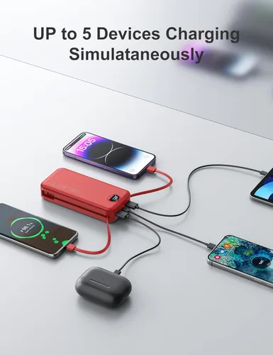 Vista 7 de 20000mAh Ultra-Portable-Charger-Power-Bank PD20W with Built in Cables&AC Wall Plug,Fast Charging Cell Phone Charger Battery Pack,LED Display Travel