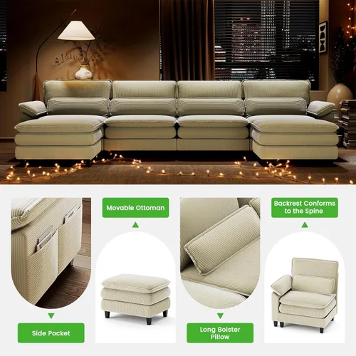 Vista 9 de HNEBC Sofás para Sala de Estar - Sofá seccional modular con chaise móvil, juego de sofá de 4 asientos con otomana, sofá en forma de L con cojines