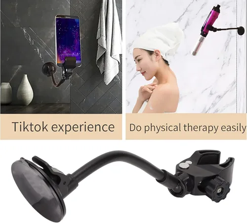Vista 4 de Soporte multifuncional para secador de pelo, manos multifuncionales, soporte para teléfono montado en la pared con brazo ajustable, abrazadera