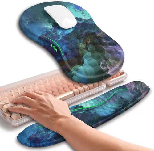 Vista 11 de Hokafenle Combinación 2 en 1, reposamuñecas para teclado Wave y almohadilla ergonómica para ratón con curvatura, soporte de muñeca para aliviar