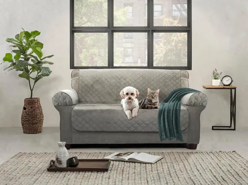 Vista 2 de Zenna Home, Protector gris: Cubierta impermeable para muebles de sofá biplaza de felpa (EFCPLNSGY)