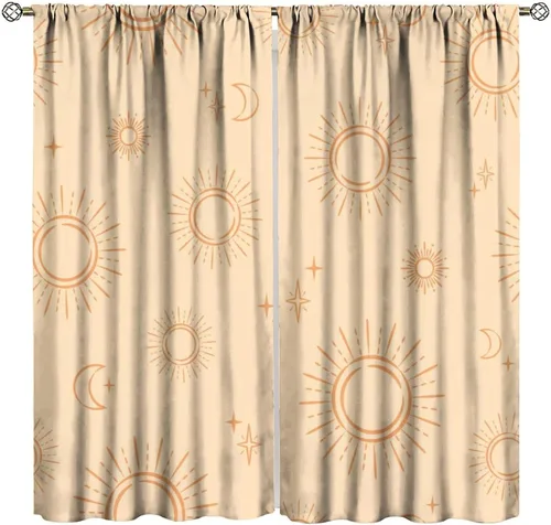 Vista 34 de Bohemian Curtain Mid Century Boho Moon Phase Plants Blackout Print Rod Pocket Window Drapes for Bedroom Living Room 42x45in