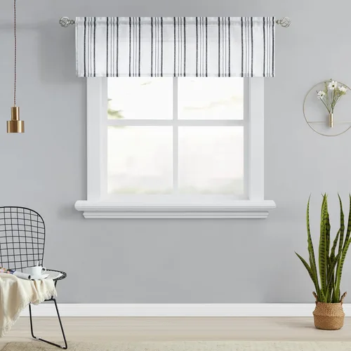 Vista 10 de SXZJTEX Cortinas de cocina para cafetería, cortinas traslúcidas a rayas negras, patrón de rayas finas, estilo rústico, cortinas cortas para baño