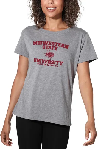 Vista 450 de Colección oficial de camisetas sueltas con logotipo de círculo envejecido universitario para mujer, jaspeado atlético