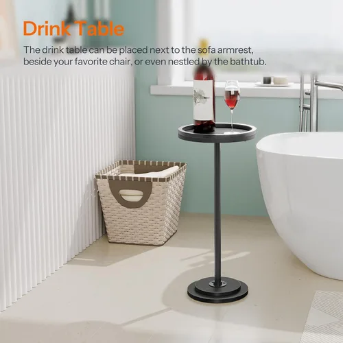 Vista 5 de HOOBRO Mesa auxiliar redonda pequeña, mesa de bebidas, mesa de café Martini con acento de pedestal para espacios pequeños en sala de estar, Negro
