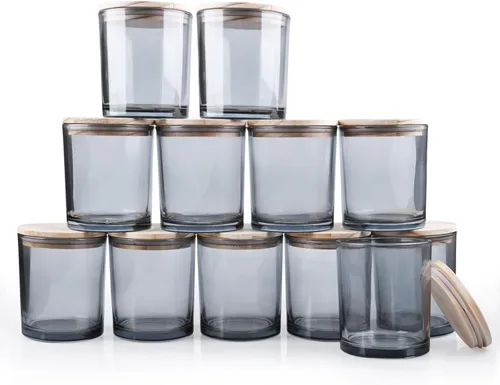 Vista 31 de SHOWIN Tarros gruesos para hacer velas, 12 unidades, tarros vacíos de 7 onzas con tapas de madera para hacer velas, contenedor de muestra, Navidad