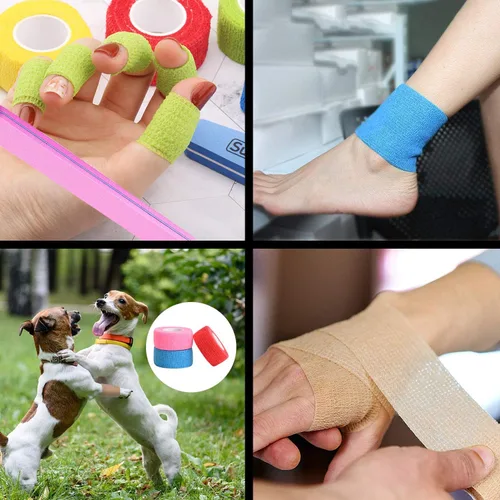 Vista 6 de Noverlife Vendaje autoadhesivo no tejido de 12 colores para protector de uñas, 1.0 in x 14.8 ft / 1 pulgada x 5 yardas, cinta elástica cohesiva