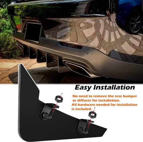 Vista 3 de Juego de 5 aletas para Dodge Challenger 2015-2024, parachoques trasero negro, aleta de tiburón