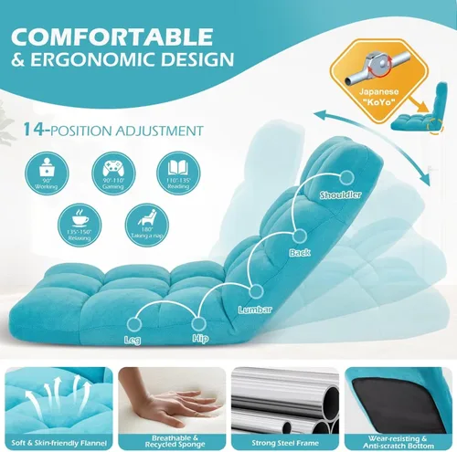 Vista 42 de Silla plegable para juegos de suelo de 14 posiciones, acolchada y ajustable, con algodón transpirable y terciopelo coral agradable a la piel