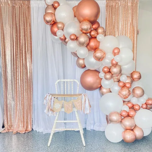 Vista 4 de Globo metálico de oro rosa de 18 pulgadas, 12 globos de látex cromados de color oro rosa para fiesta de feliz cumpleaños, boda, decoración de fiesta