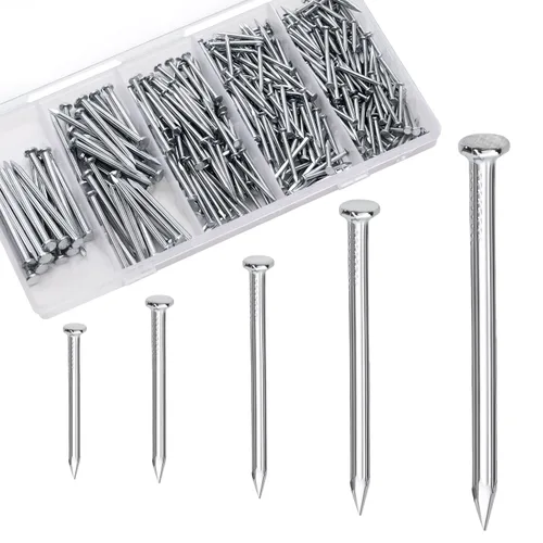 Vista 6 de OMOTOOL Kit surtido de uñas de acero ladrillo (275 piezas), uñas de pared de hormigón galvanizado para colgar cuadros y carpintería, uñas de cemento