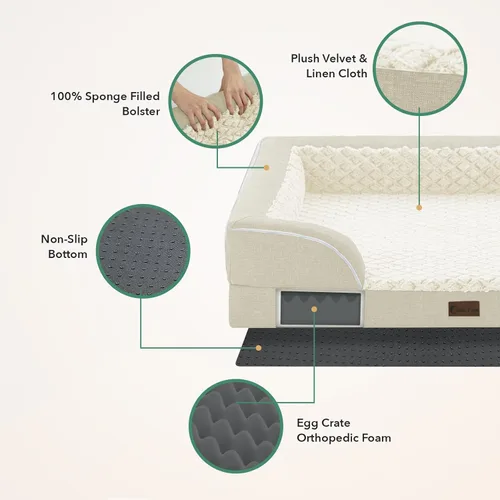 Vista 6 de Camas ortopédicas para perros grandes, cama de espuma viscoelástica impermeable para mascotas grandes con lados 89x56 cm, sofá para perros grandes