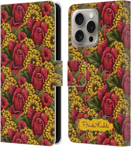 Vista 158 de Head Case Designs Funda con licencia oficial de Frida Kahlo Portrait Red Florals - Funda de piel tipo cartera compatible con Apple iPhone 14 Pro