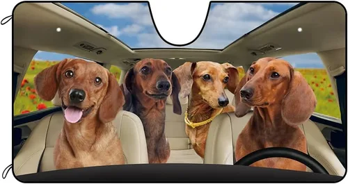 Vista 13 de Parasol Schnauzer para parabrisas delantero de automóvil con el mar de flores, parasol para parabrisas de vehículo, reflector de rayos UV, protector