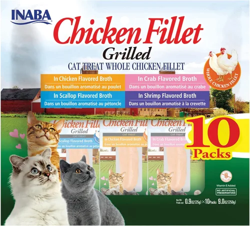 Vista 12 de INABA - Golosinas Premium para gatos con filete de pollo a la parrilla, con vitamina E y extracto de té verde, 0.9 onzas cada una, paquete de 10