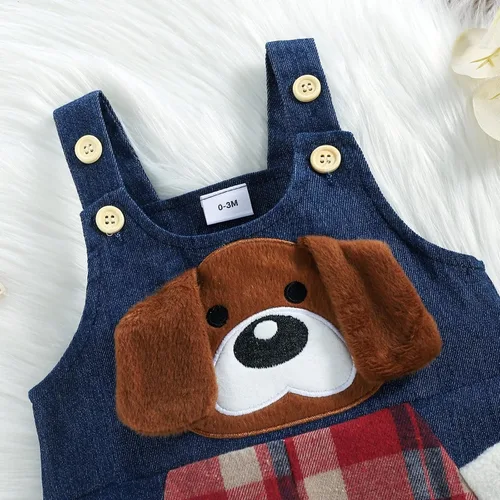 Vista 6 de ODASIRA Ropa de bebé niño, trajes de bebé, overol de manga larga a cuadros + overol de jeans, conjunto de pantalones