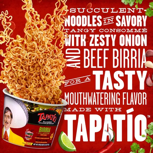 Vista 4 de Tapatío Ramen Noodle Soup, sabor a Birria - Cuenco grande apto para microondas, 3.88 oz. (110g), paquete de 6