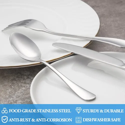 Vista 3 de Juego de 24 cucharas de cena, cucharas de acero inoxidable de grado alimenticio premium, cuchara de metal duradera, cuchara sopera, solo cubiertos