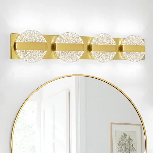 Vista 22 de Lámpara de tocador de baño moderna de cromo de 4 luces, elegantes accesorios de iluminación de baño de LED de cromo sobre espejo, accesorios