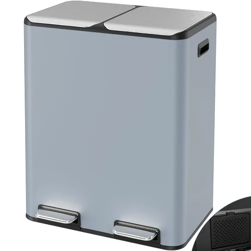 Vista 13 de Arlopu Cubo de basura doble de 16 galones con 2 cajas integradas para control de olores, cubo de basura de cocina manos libres, cubo de basura