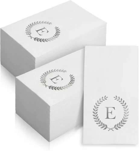 Vista 15 de Paquete de 200 servilletas desechables con monograma de papel de aluminio plateado con letra B, toallas de papel desechables para boda, compromiso