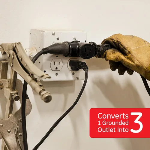 Vista 3 de GE Adaptador de Enchufe en Forma de T con Conexión a Tierra de 3 Salidas, Resistente, Negro, 50872