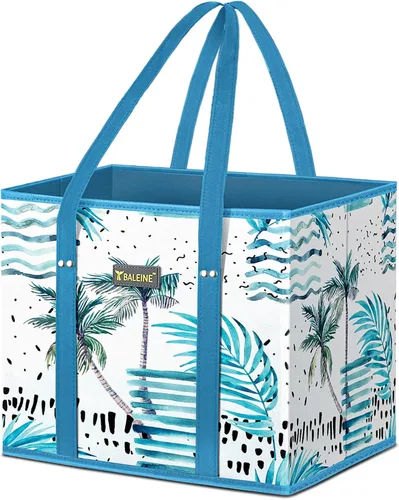 Vista 23 de BALEINE 3 bolsas reutilizables para comestibles, bolsas de compras plegables para comestibles con parte inferior reforzada y asas (mosaico)