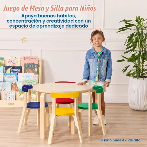 Vista 3 de ECR4Kids Juego de mesa de madera curvada y silla con respaldo curvo, muebles para niños, surtidos, 5 piezas