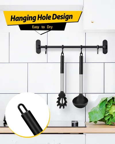 Vista 6 de Set de tenedor de pasta y cucharón de silicona, utensilios de cocina grandes antiadherentes para cocinar, remover, servir espaguetis, sopa, salsa