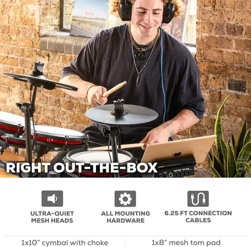 Vista 6 de Alesis Drums Nitro Max Expansion Pack - Expansión de batería eléctrica para kit Nitro Max con pad de tom de malla, platillo de 10" con choke